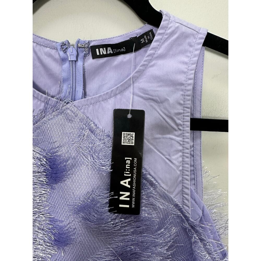 INA NWT Women’s Lavendar Fringe Mesh Sleeveless Tank Top Blouse size Medium - Picture 3 of 8